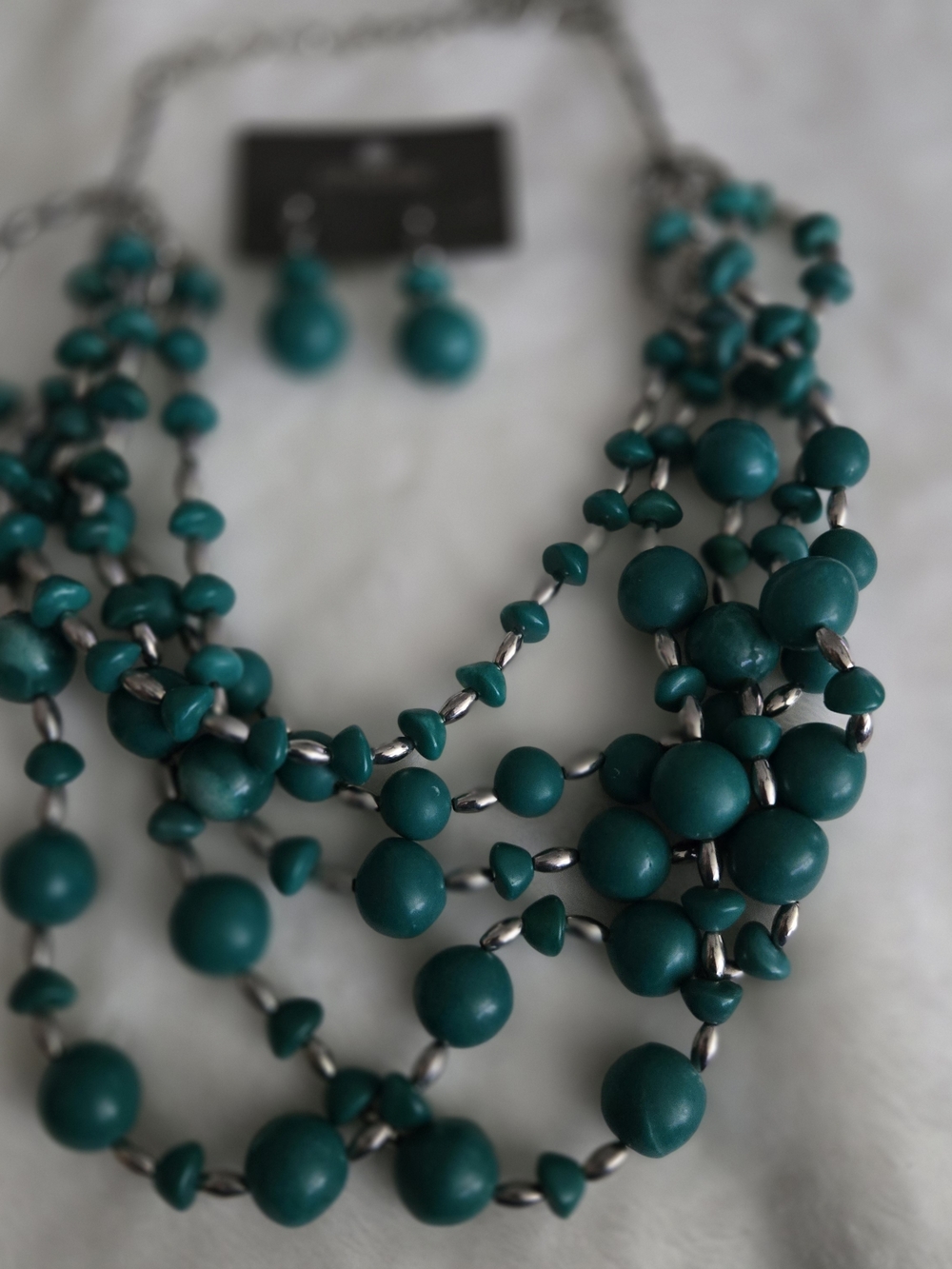 Chico's Teal Multi-Strand Beaded Necklace with Matching Drop Earrings - Picture 3 of 7